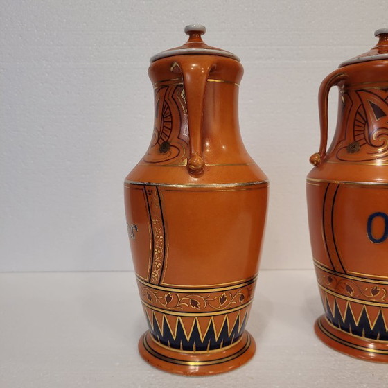 Image 1 of Pareja de albarelos de boticario, porcelana pintada a mano, p. s. XX – España