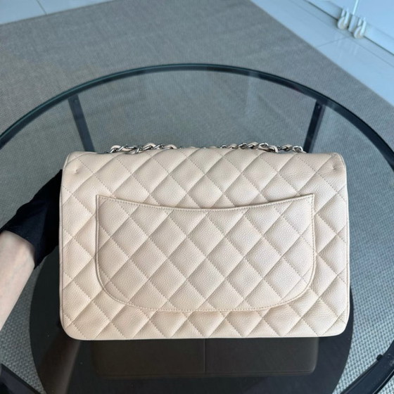 Image 1 of Chanel Classic Flap Jumbo - Caviar 30CM Single Flap Quilted Beige Silver Hardware Series 13