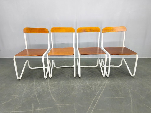 Set of 4 Bauhaus Cantilever Chairs, Tubular Steel, Germany 1930s