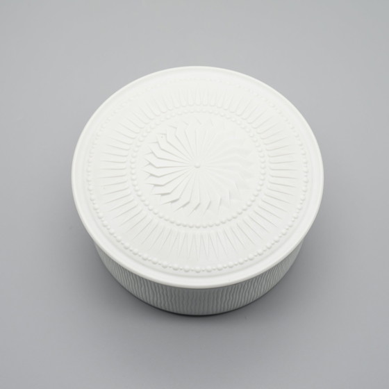 Image 1 of Decorativo AK Kaiser Bisque Porcelain Lid-Box Geometric Décor Vintage 60s MCM