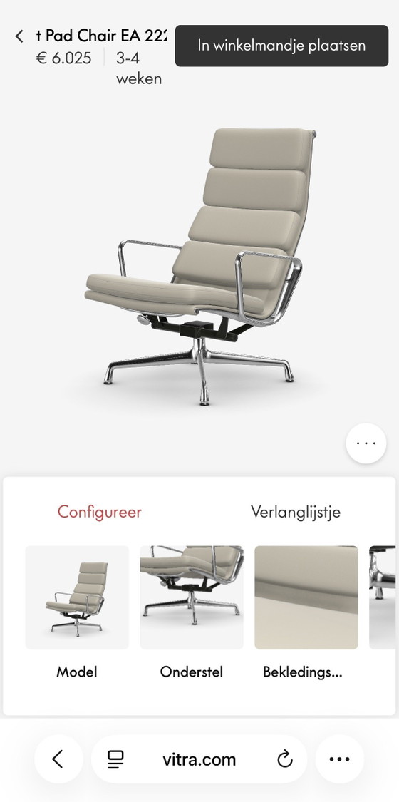 Fauteuil lounge Vitra Eames EA 222 chromé, entièrement recouvert de cuir à l'avant et à l'arrière (photo 11 of 12)
