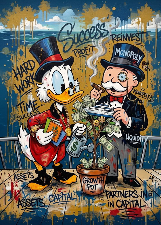 Graffiti-geïnspireerde Giclée Print met Dagobert Duck en Mr. Monopoly, Papier, Blauw, Graffiti & Street Art (foto 4 van 5)