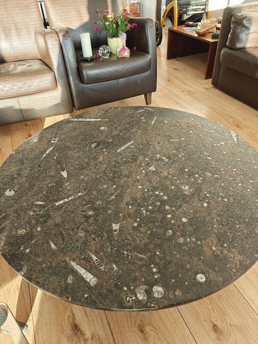 Mesa de centro de mediados de siglo de Heinz Lilienthal con tablero de mármol fósil