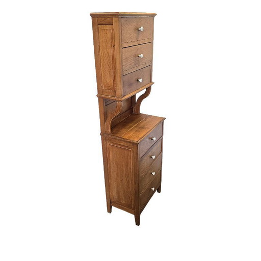 Antique narrow oak chest of drawers, from the early 20th century