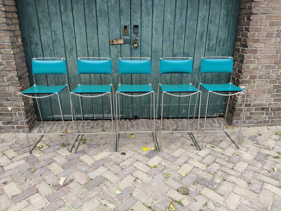 Image 1 of 3x Vintage leather bar stools - style Giandomenico Belotti for Alias