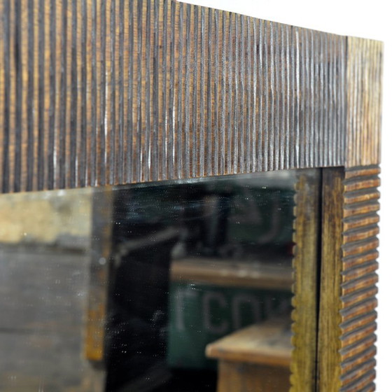 Oak Brutalist Mirror, 1970s – Glass, Wood (photo 11 of 17)
