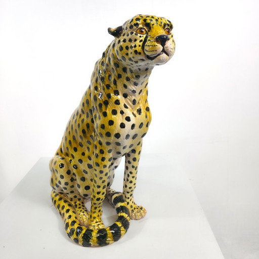 Estatua vintage de leopardo/guepardo de terracota italiana, años 60