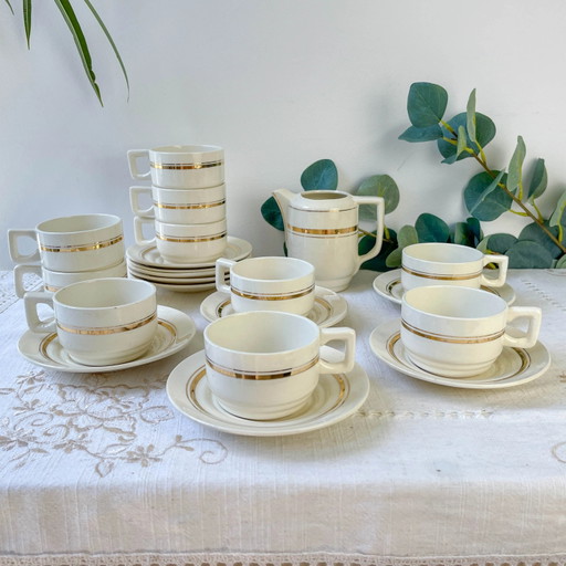 Juego de Café St Amand 10 Personas – Porcelana Vintage Blanca y Oro