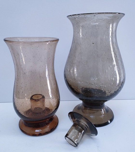 Image 1 of due portacandele in vetro soffiato a mano con effetto bolla