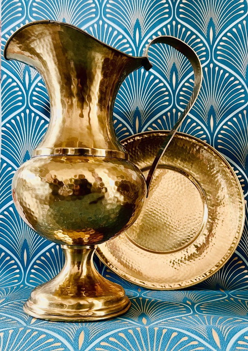 Brocca "Cognolato" con piatto Ottone Battuto a mano 