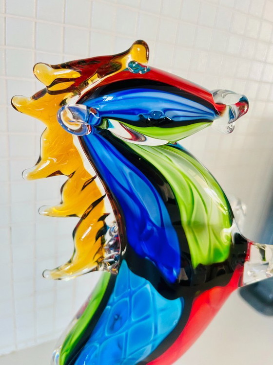 Image 1 of een zeer zeldzaam, groot Murano glazen beeldje van een paard in veelkleurige uitvoering