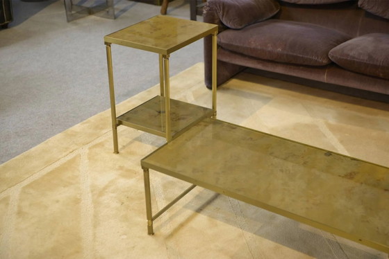 Neoklassisches Couchtisch-Set mit 2 Beistelltischen, Spiegelglas, 1980er Jahre. – Couchtische, Kristall (photo 11 of 13)