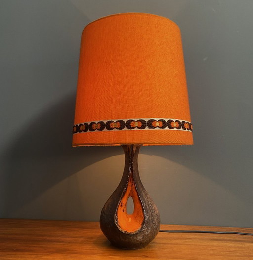 Lámpara de mesa de cerámica naranja/marrón de los años 60. – tafellampen, Ceramic, Textile (photo 2 of 13)