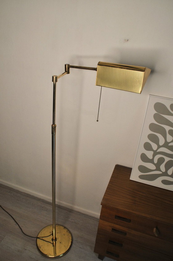 Image 1 of Vintage messing bankierslamp leeslamp met scharnierarm & trekkoord 