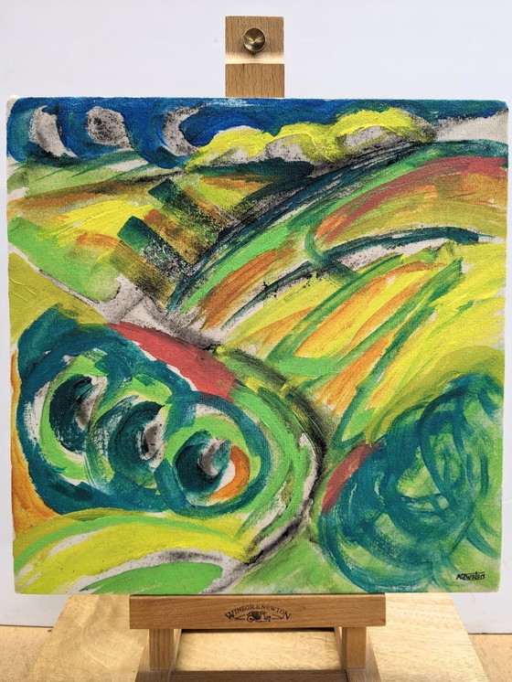 Image 1 of Exmoor County Gate Landscape Original Unprimed Canvas Nigel Waters Signed 30x30cm