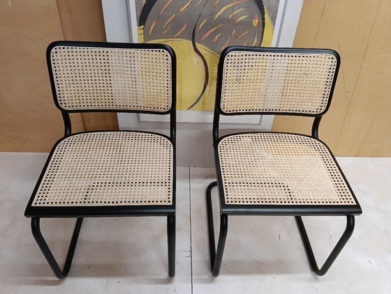 Image 1 of ALIVARMVSEVM 104. SET of 2 CESCA B32 Chairs (NEW) in Black Frame Limited Edition 