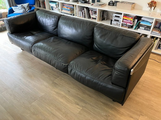 Poltrona Frau Twice 3-Sitzer Sofa in schwarzem Leder und Chrom