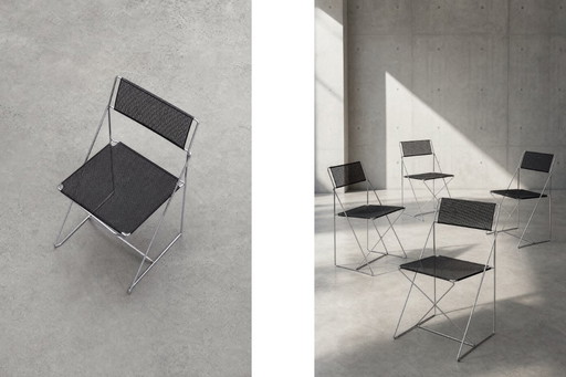 Chaises X-Line Vintage Minimalistes en Métal par Niels Jørgen Haugesen pour Hybodan, 1970s, Set de 4