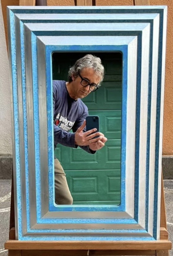 Image 1 of Designer mirror measures 21 x 45 cm, finished size in frame 43 x 67 cm