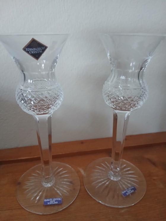 Image 1 of Zeldzame Set (2) Edinburgh Crystal "Thistle" sherry/likeurglazen– In Absolute Nieuwstaat (Met Labels!)