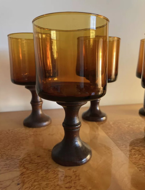 Image 1 of Set di bicchieri vintage con gambe in legno