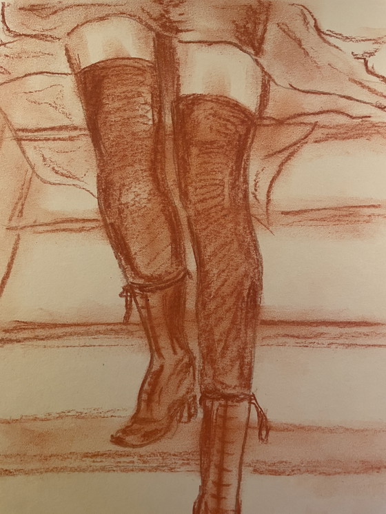 Image 1 of Ritratto femminile firmato su lavagna "Cabaret"