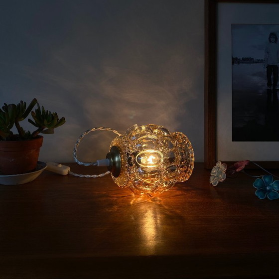 Image 1 of Antique globe pendant lamp with gilded glass and brass suspension bracket