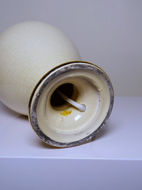 Image 1 of Crackle-glazed ivory and gold earthenware lamp, attributed to Le Dauphin, 1980s-90s