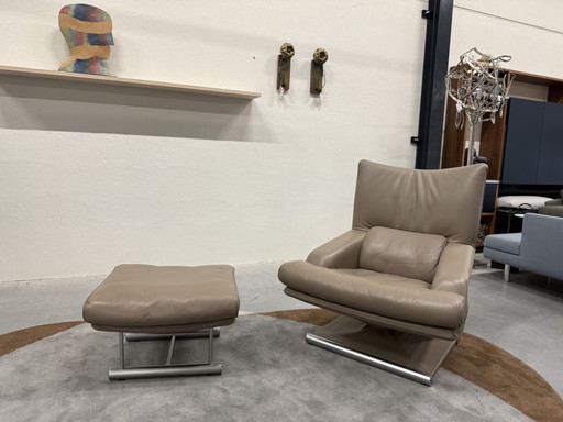 Rolf Benz 6500 Armchair with Hocker Taupe leather