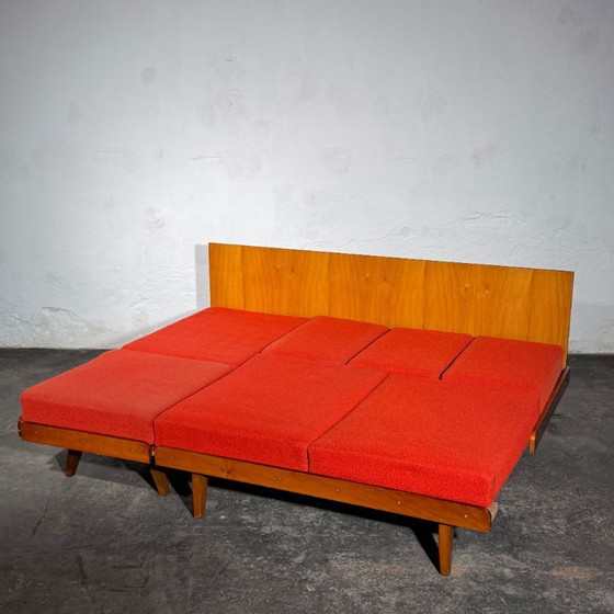 Tatra Nabytok slaapbank met voetenbank, jaren 60 – Tatra Nábytok, 3-5 zitsbanken, Textile (photo 2 of 16)