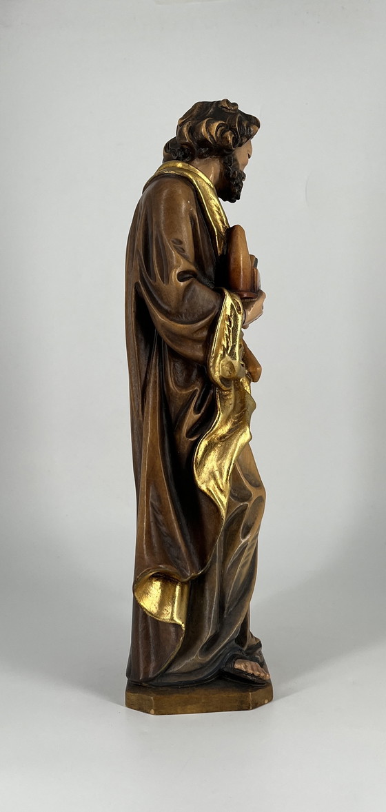 Image 1 of Escultura de San José tallada a mano, 35 cm – Madera dorada – Cecconi Viena