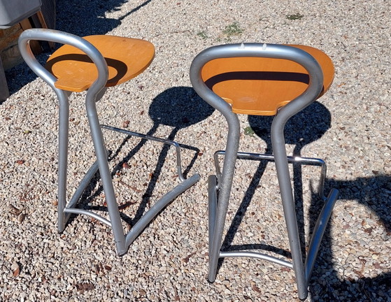 Coppia di sgabelli da bar tedeschi anni '80 – Metal, Wood (photo 4 of 9)
