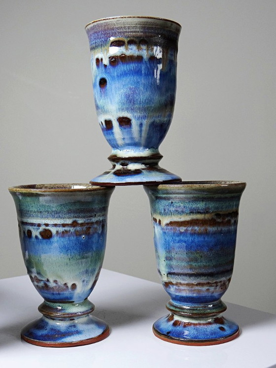 Image 1 of Set of 5 glazed ceramic mazagrans, 1960s-1980s