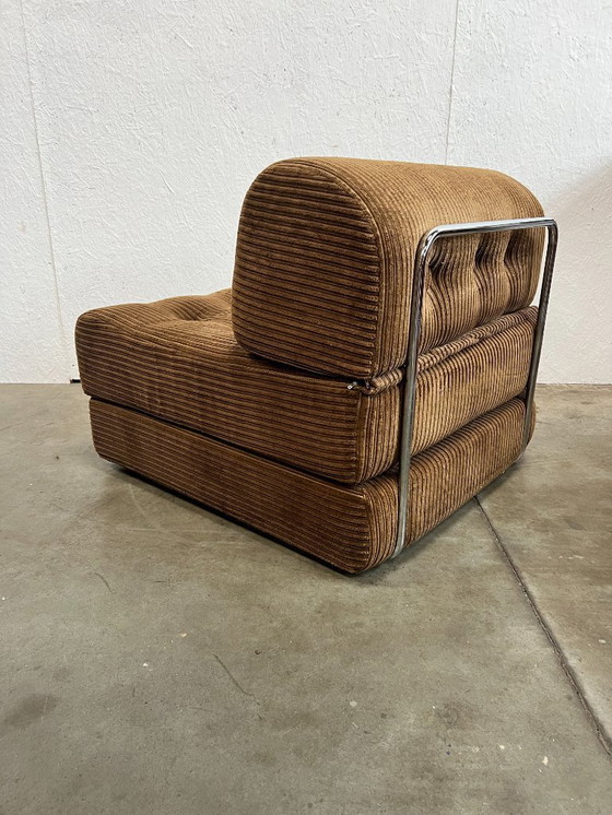 Image 1 of Vintage Fauteuil, Daybed/uitklapbed, Bruin Corduroy, 1970