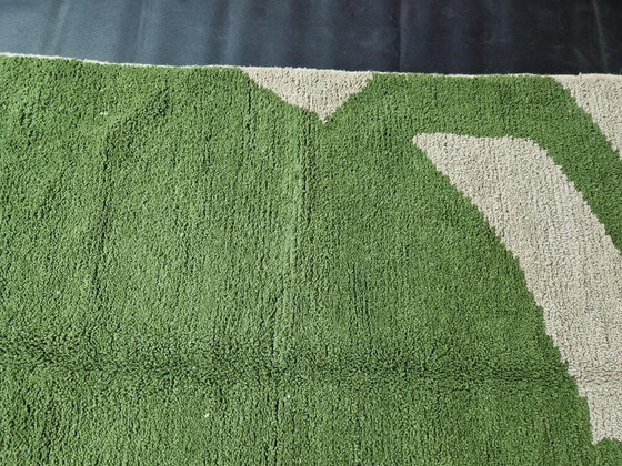 Image 1 of Handgemaakt groen vloerkleed van natuurlijke wol, afmeting 2/3 m