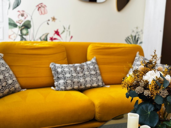 Image 1 of Canapé jaune moutarde sur mesure – modèle COCO – lin et coton