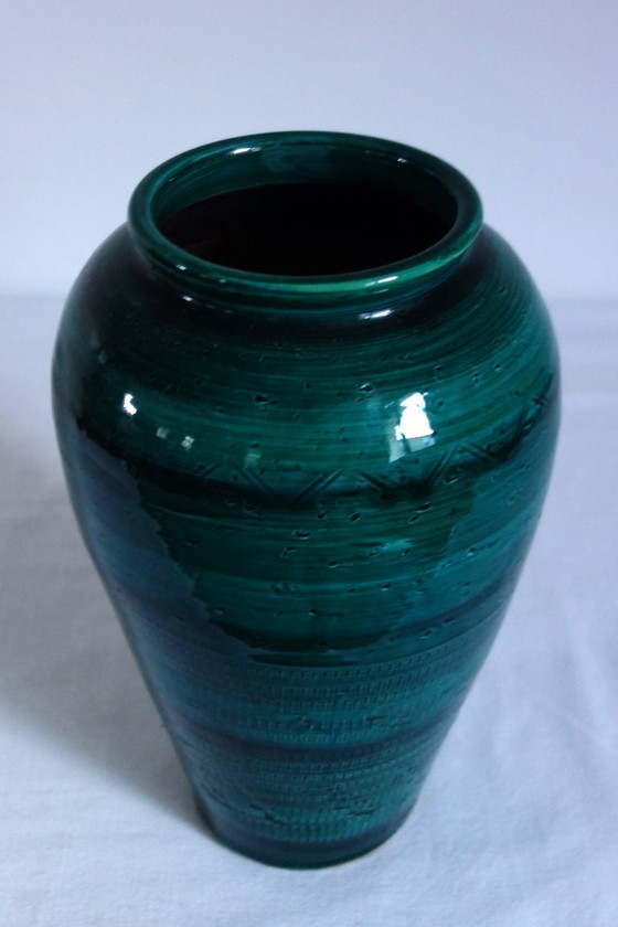 Image 1 of Vintage green ceramic vase in the style of Aldo Londi Bitossi