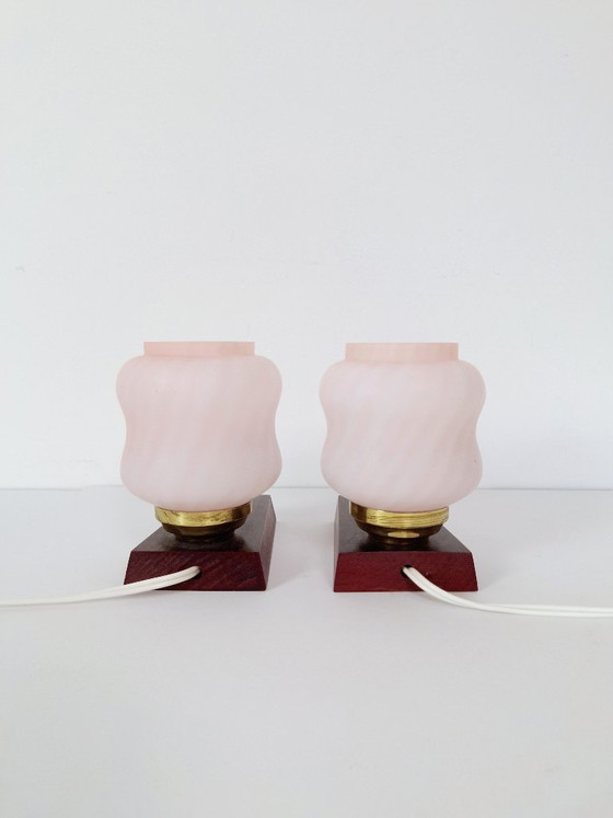 Image 1 of Set of 2 Vintage Night Lights / Pink Bedside Lamps / Pink Night Lamps / Retro Light / Emi Poljcane Lamps / Made in Yugoslavia