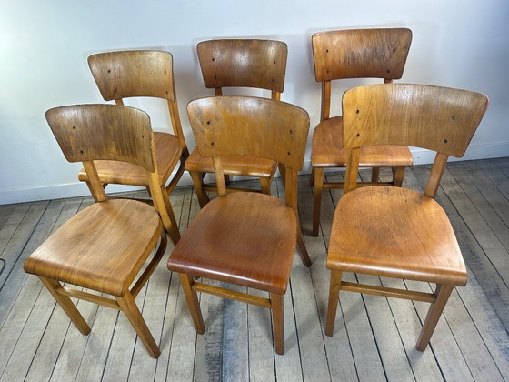 Image 1 of Lot de 6 chaises Bistrot Thonet vintage en bois 1960'S
