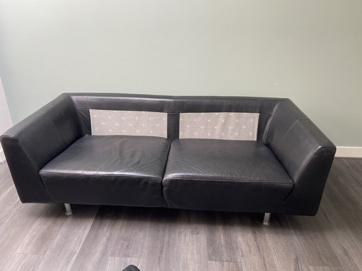 Molinari designer sofa black leather with signs of use