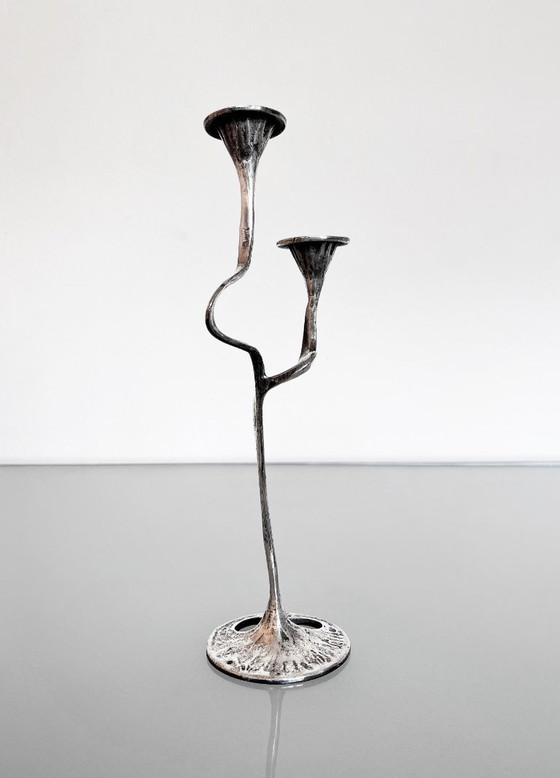 Image 1 of Raro candeliere dal design brutalista placcato in argento di Kurt Jesch.