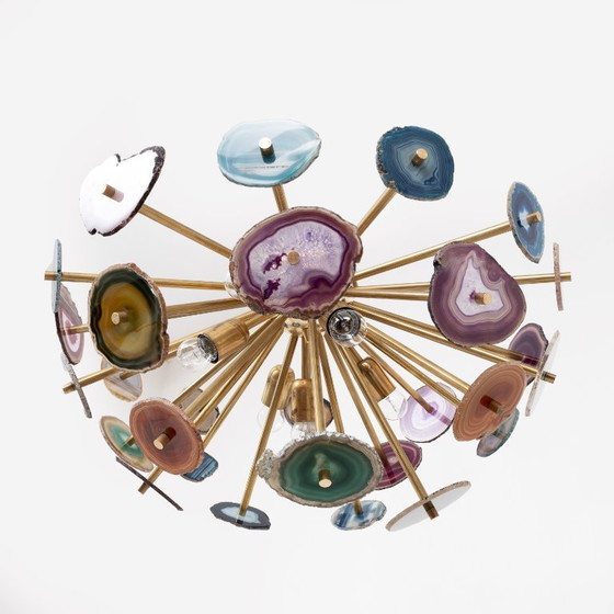 Image 1 of Plafonnier « Sputnik » de conception italienne avec sections en pierre d'agate et laiton