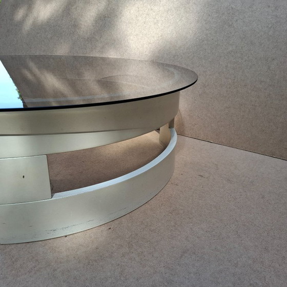 Image 1 of Space Age coffee table with smoked glass and wood, 1960s (sometimes attributed to Gero...)