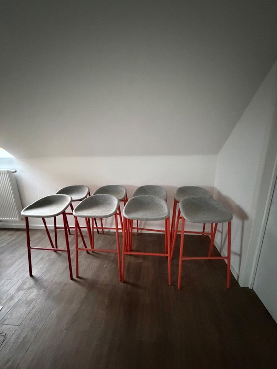 Barstools with grey seat and orange metal frame, De Vorm, Textile, Modern (photo 2 of 5)