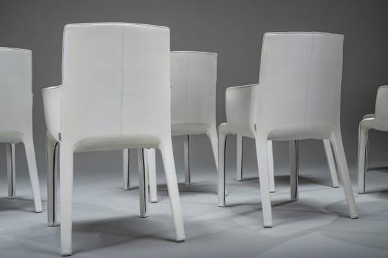 Image 1 of Gio Esszimmerstühle aus ecrufarbenem Leder von Walter Knoll, Deutschland, 2000er Jahre, 8er-Set