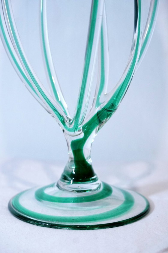 Image 1 of Calice monumentale in vetro soffiato a mano da 42 cm di Makora Krosno – Design marmorizzato color smeraldo