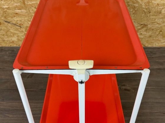 Image 1 of 60er 70er Jahre Servierwagen Dinett Beistelltisch Orange Space Age Design