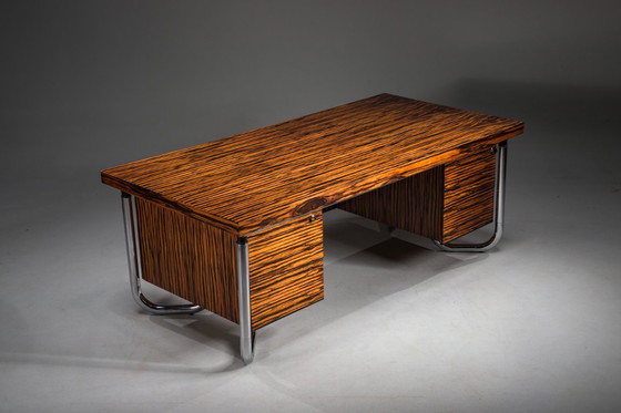 Image 1 of Makassar Ebony Executive Desk with Chromed Futuristic Legs, 1970s