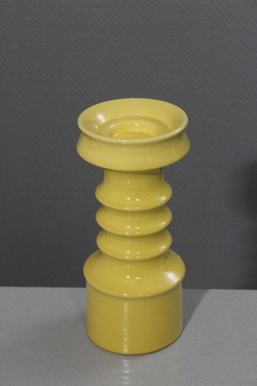 Grand bougeoir céramique vintage design Space Age jaune 1970s