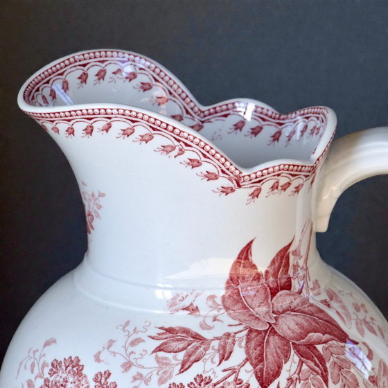 Image 1 of Large 19th-century Dutch ironstone jug signed Maestricht, "Spring" collection